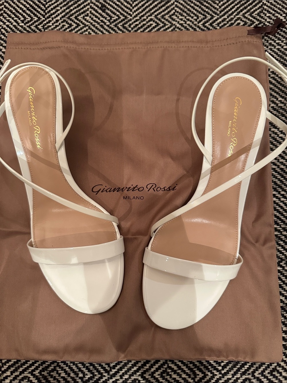 Gianvito Rossi White Patent Leather Slim-Strap Heels